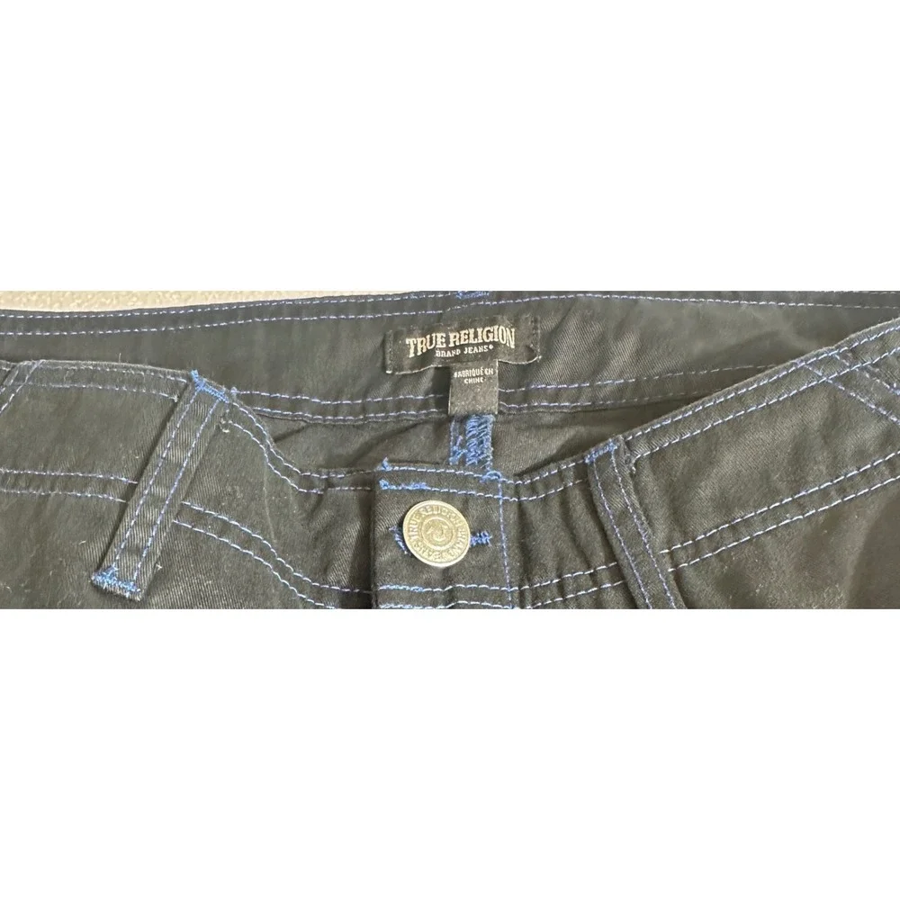 True Religion Mens Black Cargo Pants Sz 36 Relaxed Fit Stitch Detail MSRP‎ $159